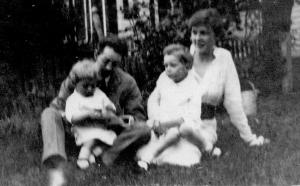 ADG - holding Dan, Arla Peabody Guion with Lad in her lap - 1917