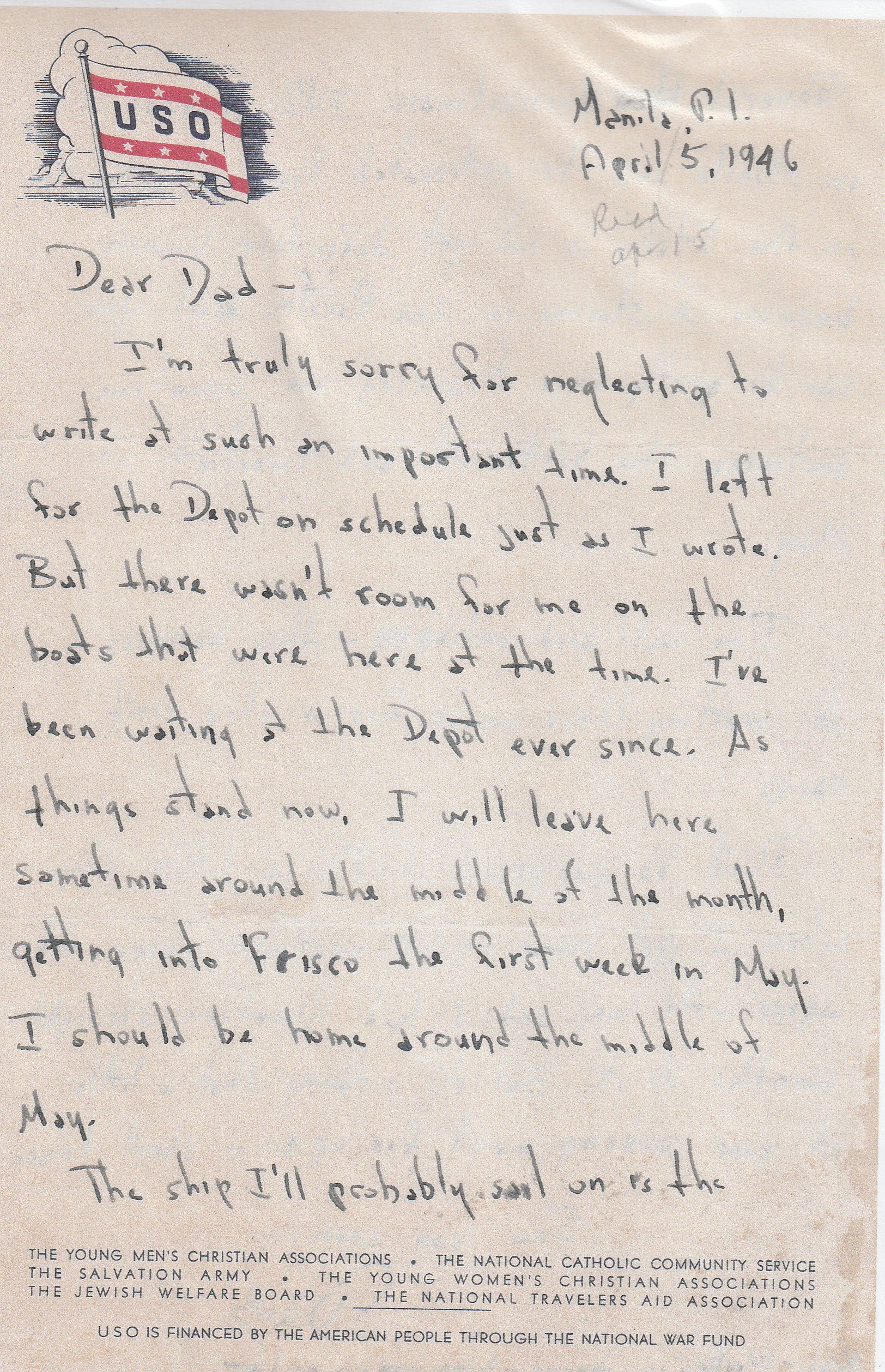 World War II Army Adventure (126) Dear Dad - Neglecting to Write - April 5, 1946